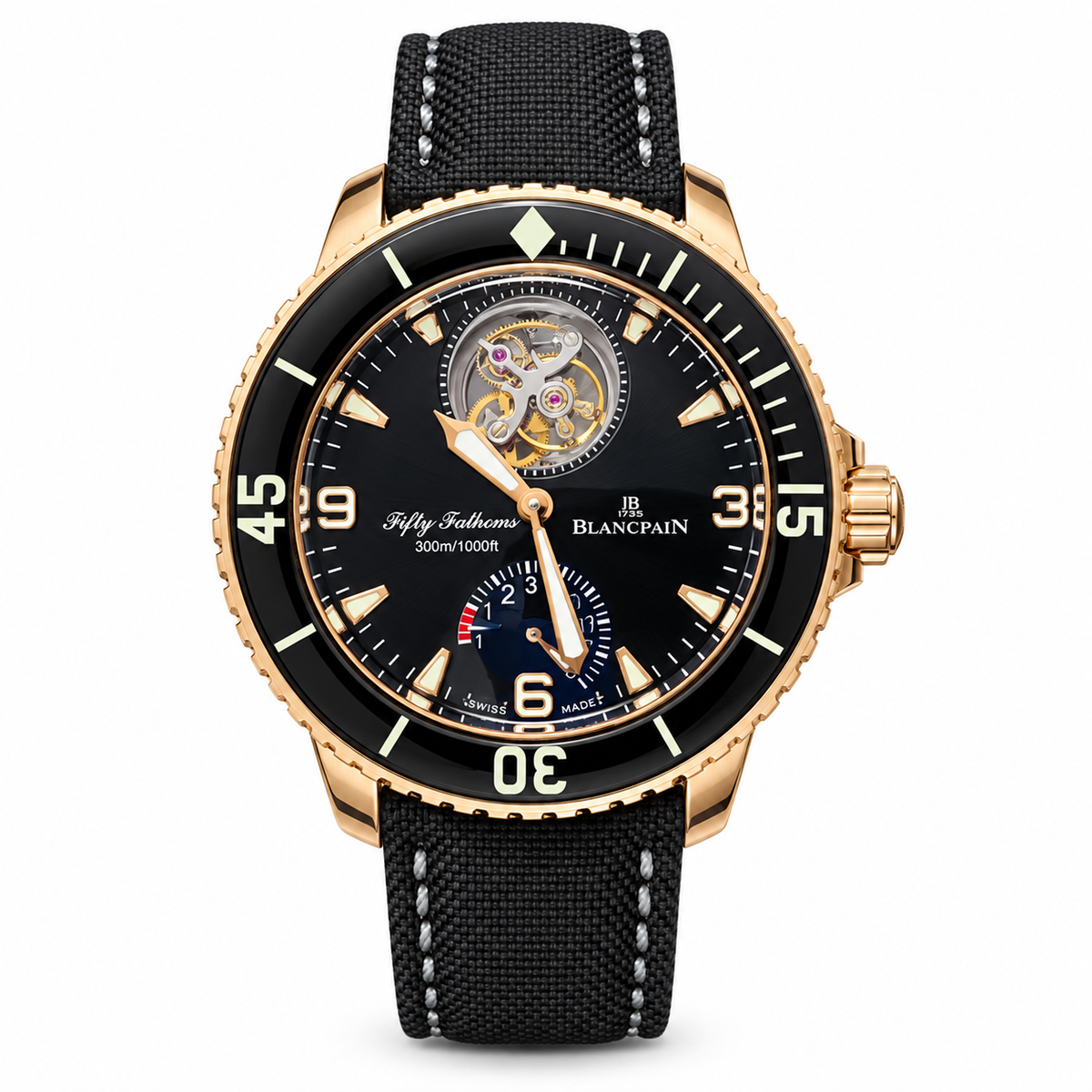 Blancpain Fifty Fathoms Tourbillon Rose Gold 300m Black Fabric Diver Watch