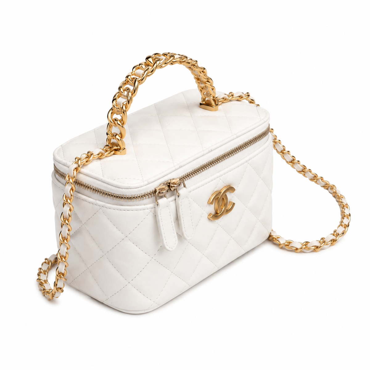 Chanel Ivory Quilted Vanity Case Chain Crossbody Bag