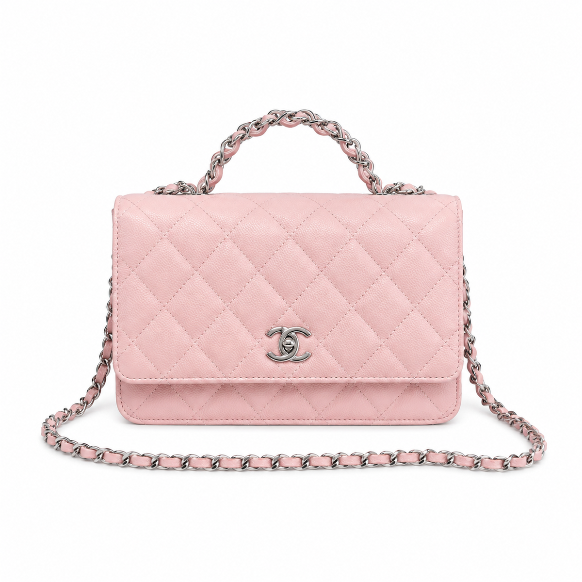 Chanel Pink Quilted Lambskin Flap Bag | Silver CC Chain Top Handle