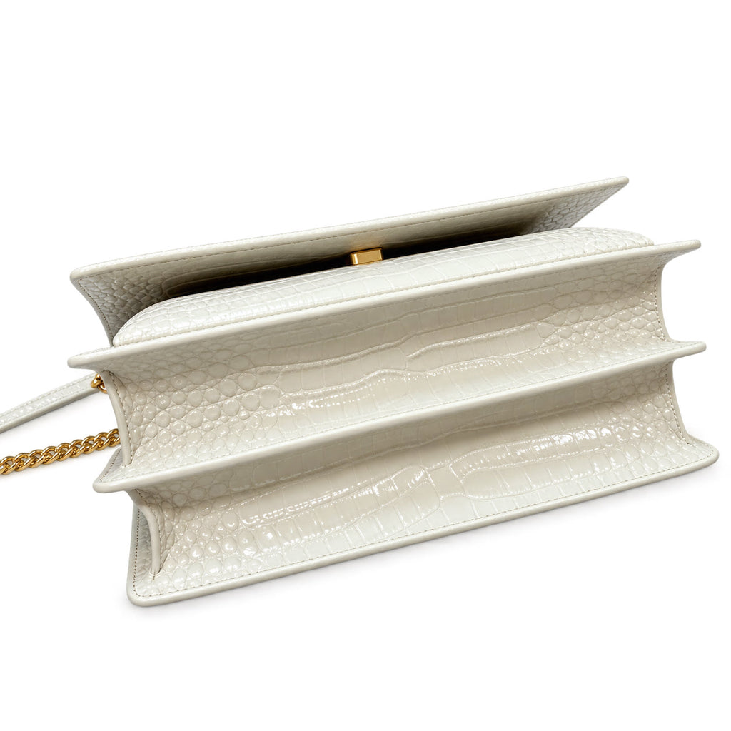 YSL Sunset Medium Bag Cream Croc
