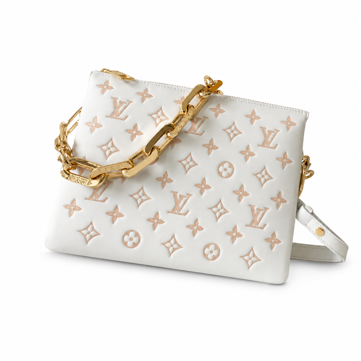 Louis Vuitton Spring Street White Quilted Monogram Leather with Oversized Gold Chain Strap