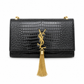 YSL Saint Laurent Kate Chain Bag Black Croc-Embossed Leather Gold YSL Monogram Tassel Chain Strap