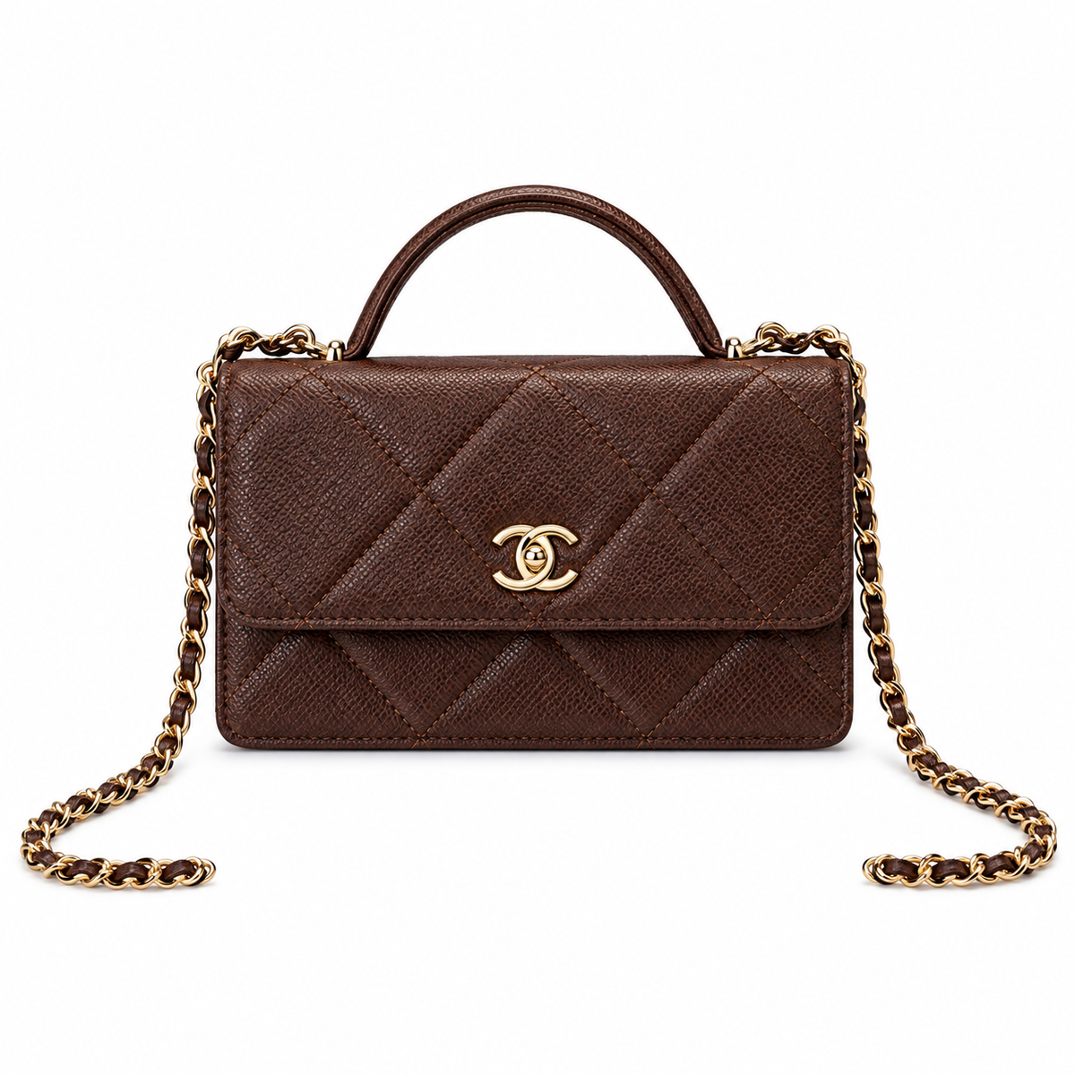 Chanel Trendy CC Quilted Caviar Top Handle WOC Dark Brown 19cm