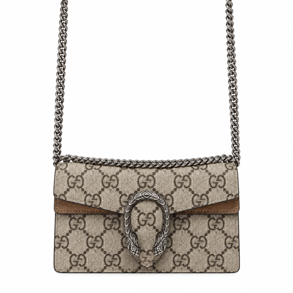 Gucci Dionysus Mini Bag in GG Supreme Canvas with Brown Suede