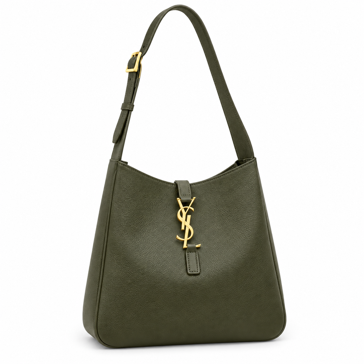 Saint Laurent YSL Le 5 à 7 Hobo Bag in Khaki Olive Green Dark Army Grained Leather with Gold YSL Toggle Closure and Adjustable Leather Shoulder Strap