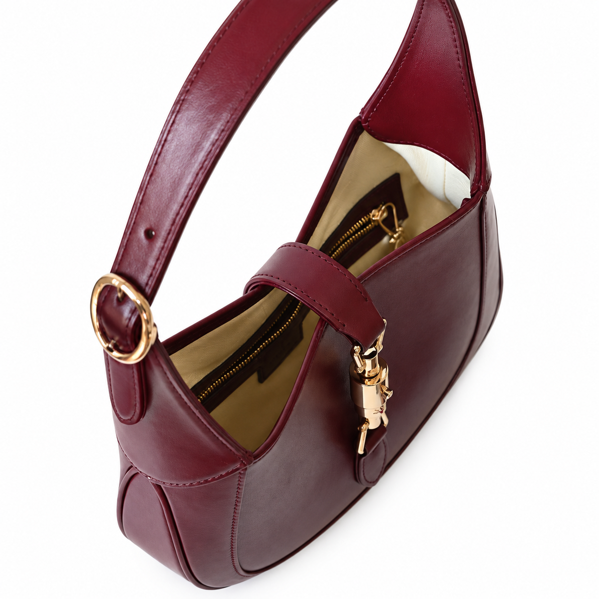 Gucci Jackie 1961 Small Hobo in Bordeaux Polished Leather with Tab Closure