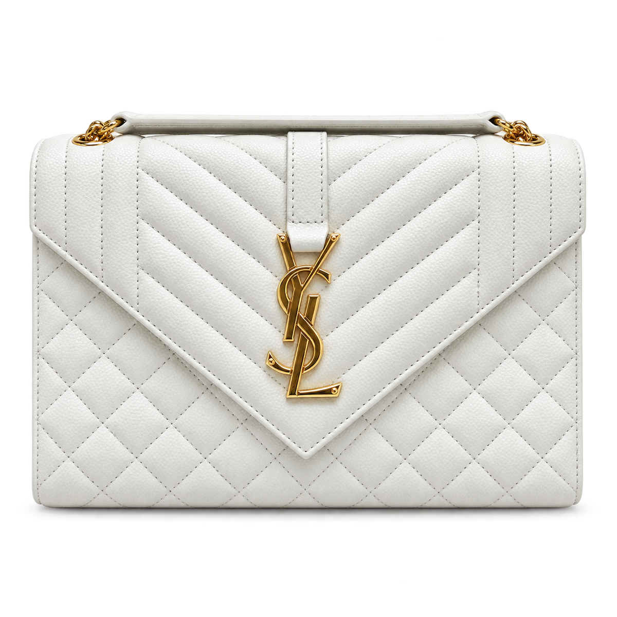 YSL Envelope Medium Bag – White Quilted Leather