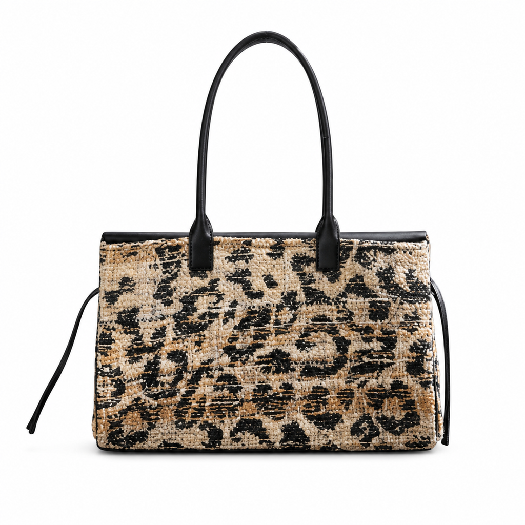 Chanel Medium Shopping Tote Abstract Camel & Black Bouclé Tweed | Detachable Leather Flap Pocket — 38cm