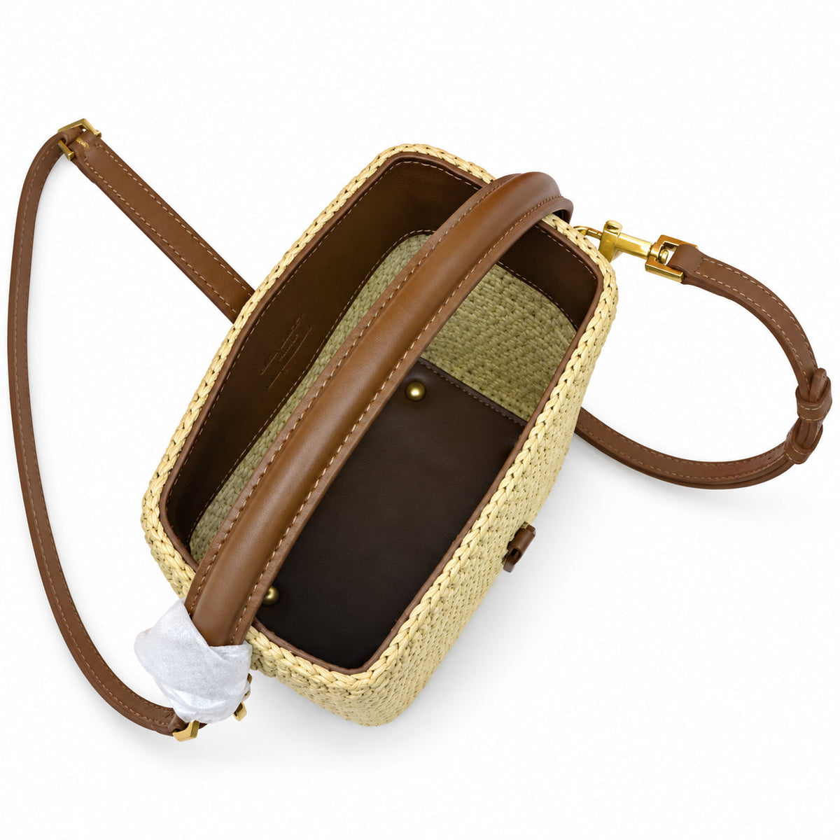 YSL Saint Laurent Suzanne Bucket Bag in Natural Raffia and Tan Leather