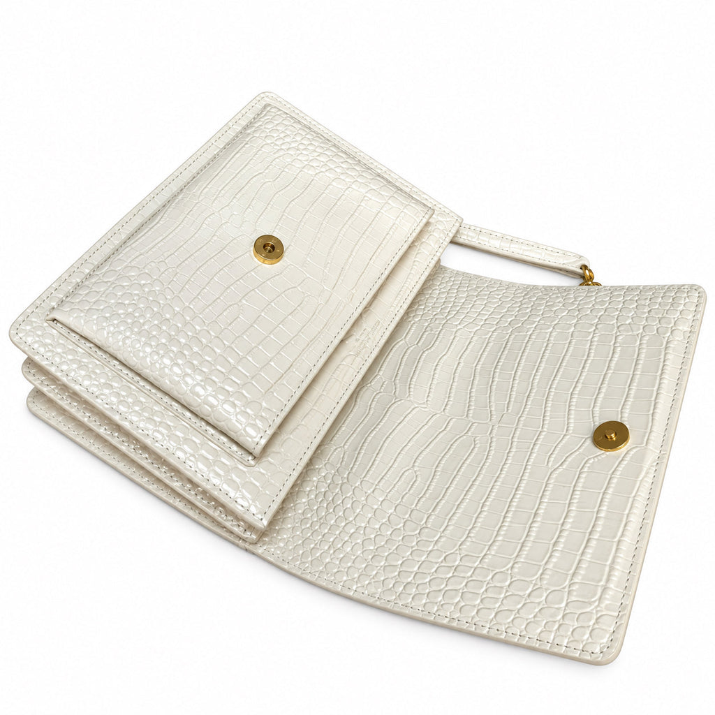 YSL Sunset Medium Bag Cream Croc