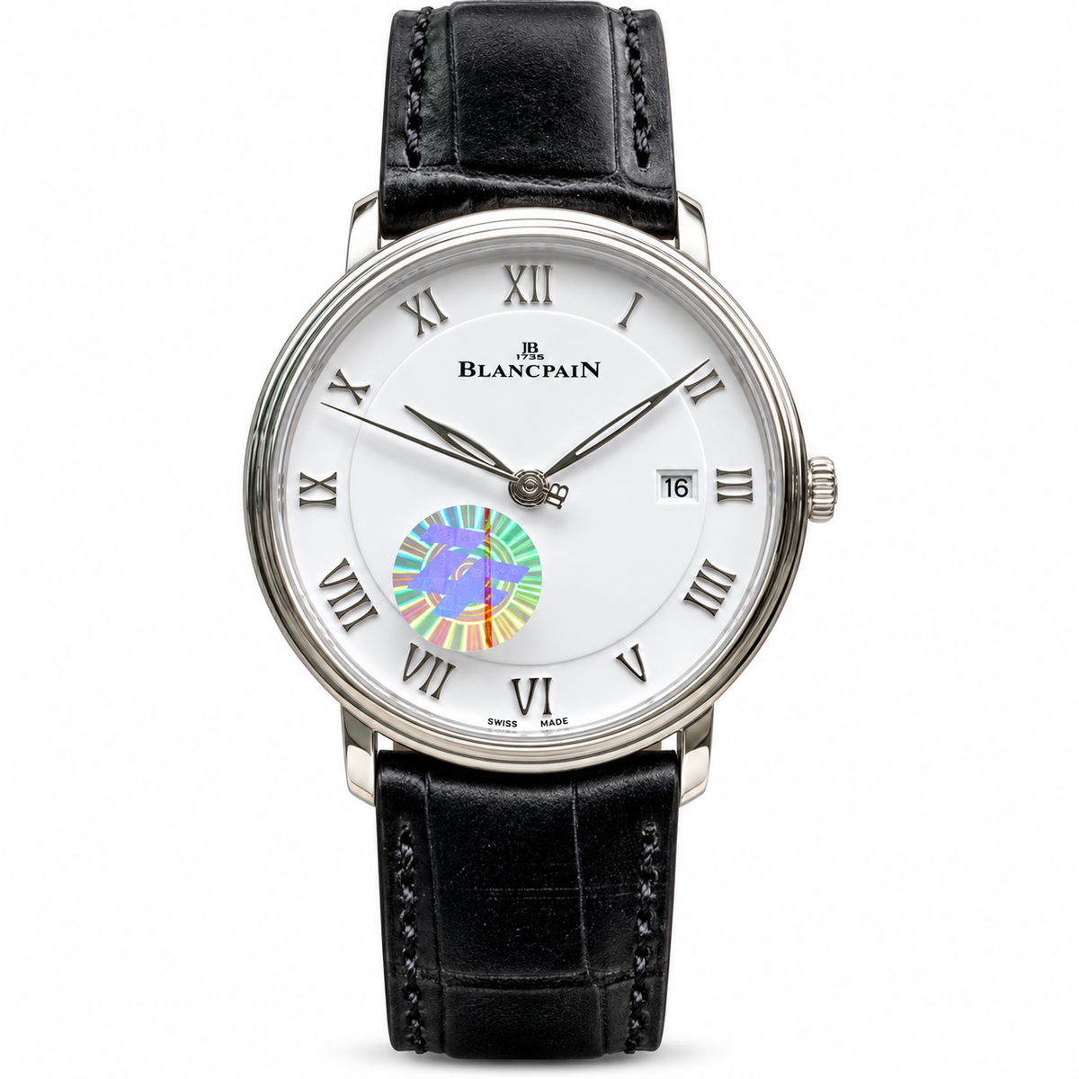 Blancpain Villeret Ultra-Slim Ocean Commitment white dial dolphin small seconds black alligator strap