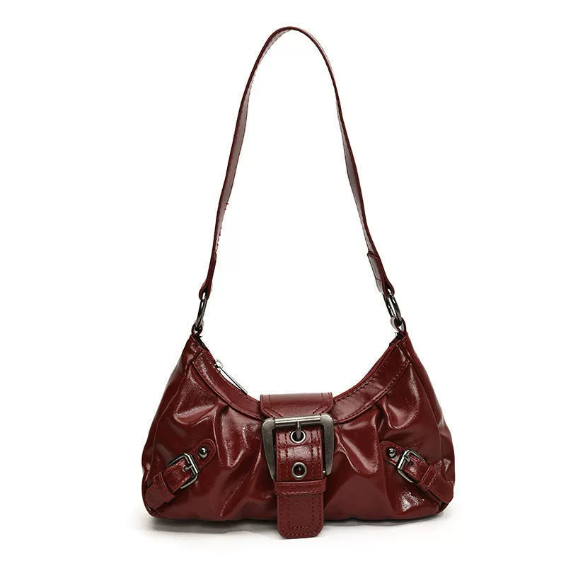 Burgundy Patent Hobo Bag – Y2K Multi-Buckle